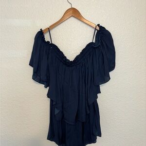 Chic Navy Off-Shoulder Blouse